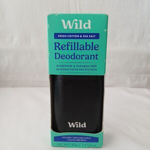 Wild Fresh Cotton/Sea Salt Refillable Deodorant 1.4 oz Starter Kit Exp 12/27 New